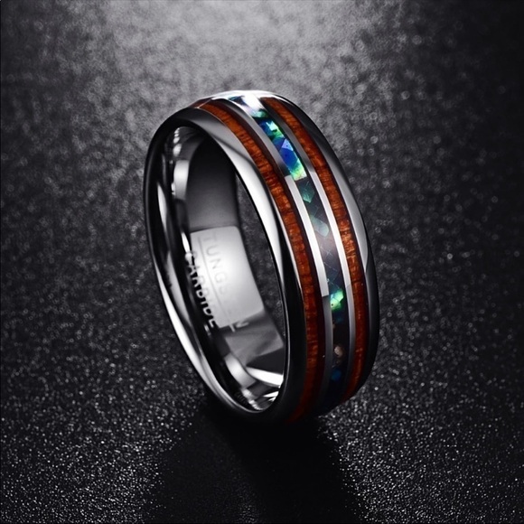 𝅺KOA Wood/Abalone Shell Tungsten Carbide Ring. - Picture 3 of 8